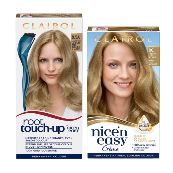 Clairol Root Touch-Up 8.5A Medium Ash Blonde + Nice'n Easy 8C Medium Cool Blonde