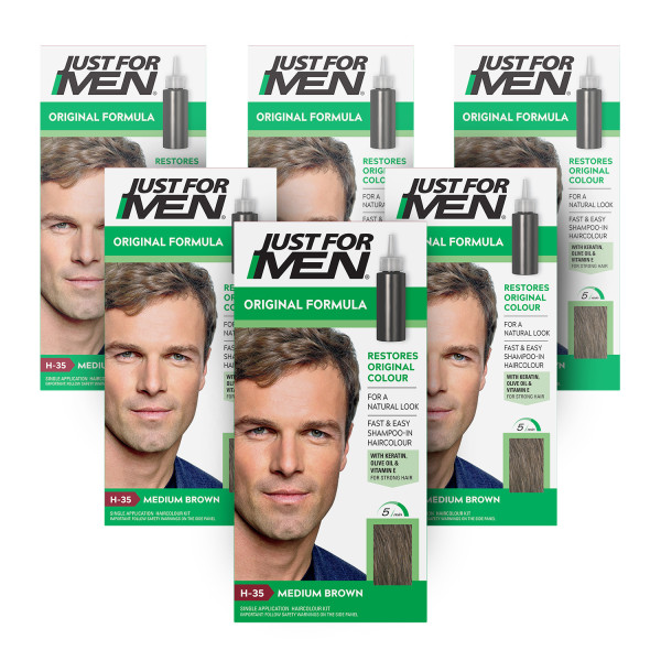 Just For Men Original Formula Medium Brown Hair Dye H-35 6 Pack